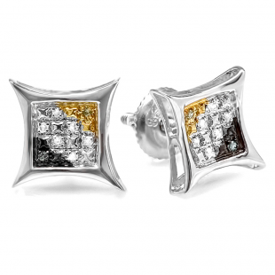 0.05 Carat (ctw) Sterling Silver Real Diamond Kite Shape Mens Hip Hop Iced Stud Earrings