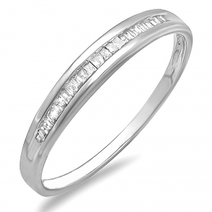 0.15 Carat (ctw) Sterling Silver Baguettes Diamond Anniversary Wedding Band Stackable Ring