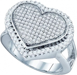 Sterling Silver Womens Round Diamond Heart Cluster Ring 3/4 ctw
