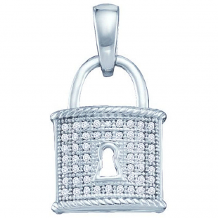 0.12 Carat (ctw) 10k White Gold Round Diamond Ladies Micro Pave Lock Pendant