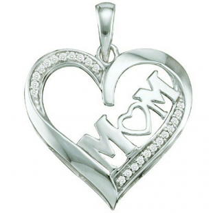 0.08 Carat (ctw) 10k White Gold White Diamond Ladies Moms Gift Heart Pendant