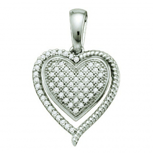 0.20 Carat (ctw) 10k White Gold Round White Diamond Ladies Heart Pendant