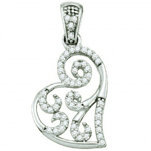 0.15 Carat (ctw) 10k White Gold Brilliant White Diamond Ladies Micro Pave Heart Pendant