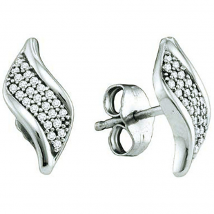 0.15 Carat (ctw) 10k White Gold Round White Diamond Ladies Micro Pave Earrings