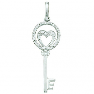 0.10 Carat (ctw) 10k White Gold White Diamond Ladies Micro Pave Key Pendant