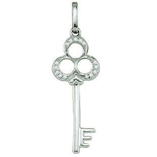 0.05 Carat (ctw) 10k White Gold Brilliant White Diamond Ladies Micro Pave Key Pendant
