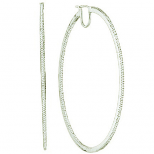 0.75 Carat (ctw) 10k White Gold Round White Diamond Ladies Micro Pave Fashion Hoop Earrings
