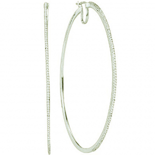 0.50 Carat (ctw) 10k White Gold Round White Diamond Ladies Micro Pave Fashion Hoop Earrings