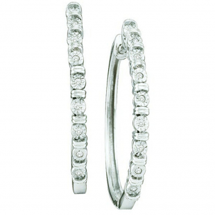 0.05 CT 10k White Gold Brilliant Diamond Ladies Hoop Earrings