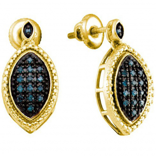 0.25 Carat (ctw) 18k Yellow Gold Plated Sterling Silver Blue Diamond Ladies Dangling Earrings