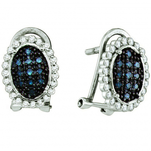 0.34 Carat (ctw) 10k White Gold Blue & White Diamond Ladies Oval Shape Earrings