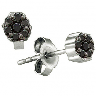 0.41 Carat (ctw) 10k White Gold Black Diamond Ladies Flower Cluster Stud Earrings