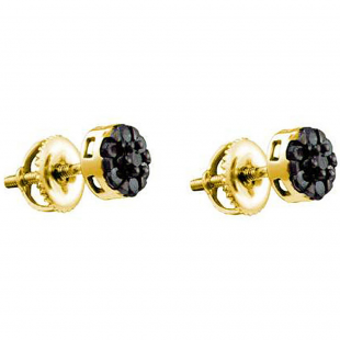 0.41 Carat (ctw) 10k Yellow Gold Black Diamond Ladies Flower Cluster Stud Earrings