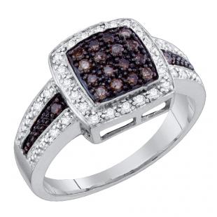 0.53 Carat (ctw) 10K White Gold Champagne & White Diamond Ladies Micro Pave Right Hand Ring 1/2 CT