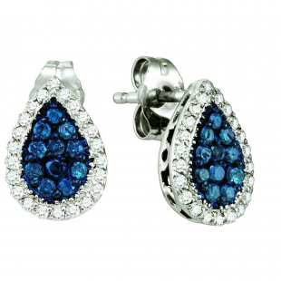 0.53 Carat (ctw) 10k White Gold Round Blue & White Diamond Ladies Stud Earrings