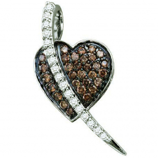 0.53 Carat (ctw) 10k White Gold Brown & White Diamond Ladies Micro Pave Heart Pendant