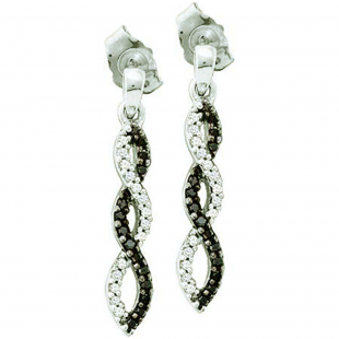 0.15 Carat (ctw) 14k White Gold Black & White Diamond Ladies Infinity Swirl Dangling Earrings