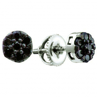 0.41 Carat (ctw) 14k White Gold Black Diamond Ladies Flower Cluster Stud Earrings