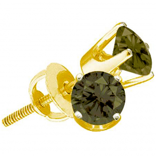 1.00 Carat (ctw) 10k Yellow Gold Round Black Diamond Ladies Stud Earrings