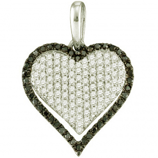 0.83 Carat (ctw) 10k White Gold Round Black & White Diamond Ladies Heart Pendant