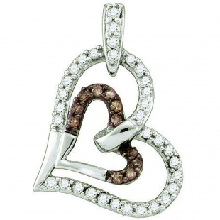 0.30 Carat (ctw) 10k White Gold Round Champagne & White Diamond Ladies Heart Pendant
