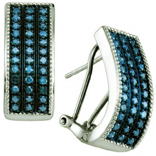 0.65 Carat (ctw) 10k White Gold Round Blue Diamond Ladies Fashion Hoops Earrings