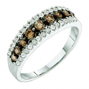 0.50 Carat (ctw) 10k White Gold Champagne & White Diamond Ladies Cocktail Band Ring ( Size-6 )