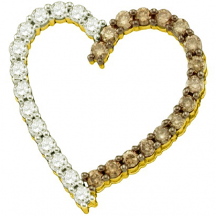 1.34 Carat (ctw) 10k Yellow Gold Round Brown & White Diamond Ladies Heart Pendant