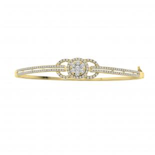 0.89 Carat (ctw) Round Diamond Three Overlapping Circle Bangle Bracelet for Ladies | 18K Yellow Gold