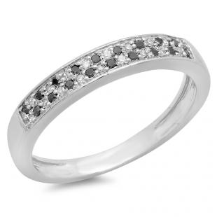 0.11 Carat (ctw) 10K White Gold Round Black & White Diamond Ladies Anniversary Wedding Band Stackable Ring
