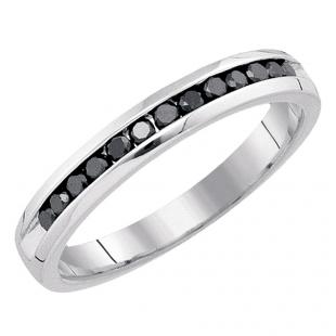 0.26 Carat (ctw) 10K White Gold Round Black Diamond Ladies Machine Set Anniversary Ring Stackable Wedding Band 1/4 CT