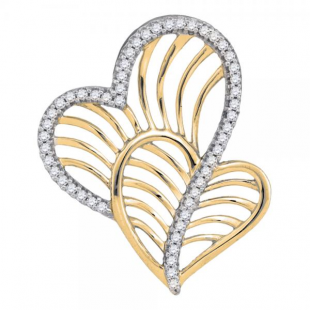 0.12 Carat (ctw) 10K Yellow Gold White Diamond Ladies Double Heart Pendant