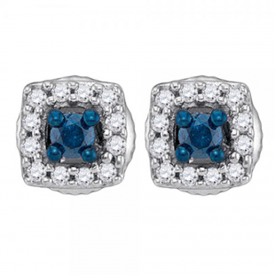 0.25 Carat (ctw) 10K White Gold Brilliant Blue & White Diamond Micro Pave Stud Earrings 1/4 CT