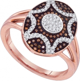 0.33 cttw Round Red & White Diamond Oval Starburst Ring for Women in 10k Rose Gold
