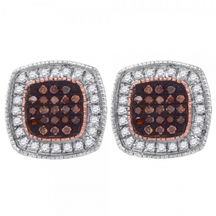 0.25 Carat (ctw) 10k Rose Gold Round Cognac & White Diamond Ladies Micro Pave Fashion Earrings