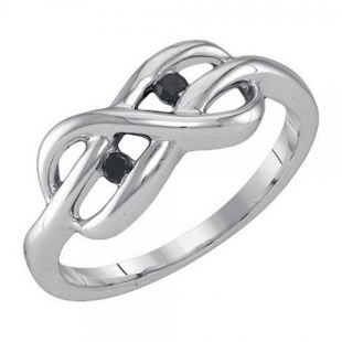 0.07 Carat (ctw) Sterling Silver Round Cut Black Diamond Ladies Swirl Bypass Infinity Knot Right Hand Ring