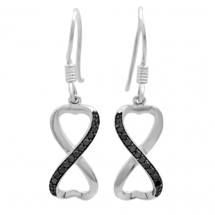 0.20 Carat (ctw) Sterling Silver Round Black Diamond Ladies Swirl Infinity Heart Shaped Dangling Earrings 1/5 CT