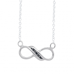 0.05 Carat (ctw) 925 Sterling Silver Round Black Diamond Ladies Infinity Shape 5 Stone Pendant With Free Chain