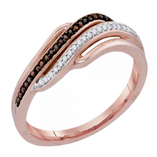 0.10 Carat (ctw) 10K Rose Gold Brilliant Cognac & White Diamond Ladies Micro Pave Wedding Ring 1/10 CT