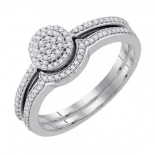 0.25 Carat (ctw) 10k White Gold Round White Diamond Ladies Micropave Wedding Ring Set 1/4 CT