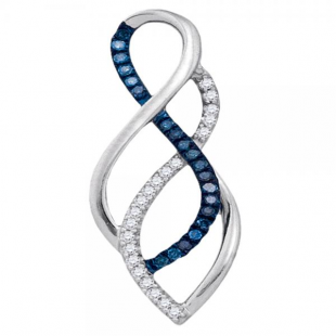 0.10 Carat (ctw) 10K White Gold Blue & White Diamond Micro Pave Ladies Infinity Swirl Pendant