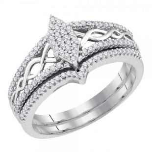 0.33 Carat (ctw) 10K White Gold Round Cut White Diamond Ladies Bridal Micro Pave Split Shank Engagement Ring Matching Band Set 1/3 CT