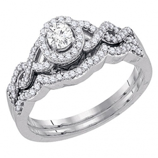 0.40 Carat (ctw) 10K White Gold Round Cut White Diamond Ladies Bridal Engagement Ring Matching Band Set