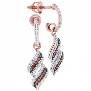 0.33 Carat (ctw) 10K Rose Gold Round Champagne & White Diamond Ladies Micropave Fashion Dangling Earrings 1/3 CT