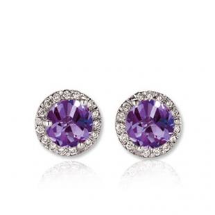1.00 Carat (ctw) 14K White Gold Round Purple Amethyst & White Diamond Ladies Halo Style Stud Earrings 1 CT