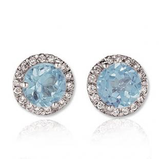 4.00 Carat (ctw) 14K White Gold Round Aquamarine & White Diamond Ladies Halo Style Stud Earrings 4 CT