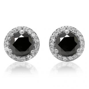 4.00 Carat (ctw) 14K White Gold Round Black & White Diamond Ladies Halo Style Stud Earrings 4 CT