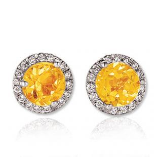 4.00 Carat (ctw) 14K White Gold Round Yellow Citrine & White Diamond Ladies Halo Style Stud Earrings 4 CT