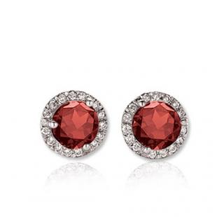 1.00 Carat (ctw) 18K White Gold Round Red Garnet & White Diamond Ladies Halo Style Stud Earrings 1 CT