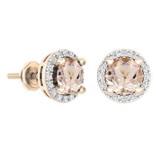2.00 Carat (ctw)Sterling Silver Round Morganite & White CZ Ladies Halo Style Stud Earrings 2 CT
